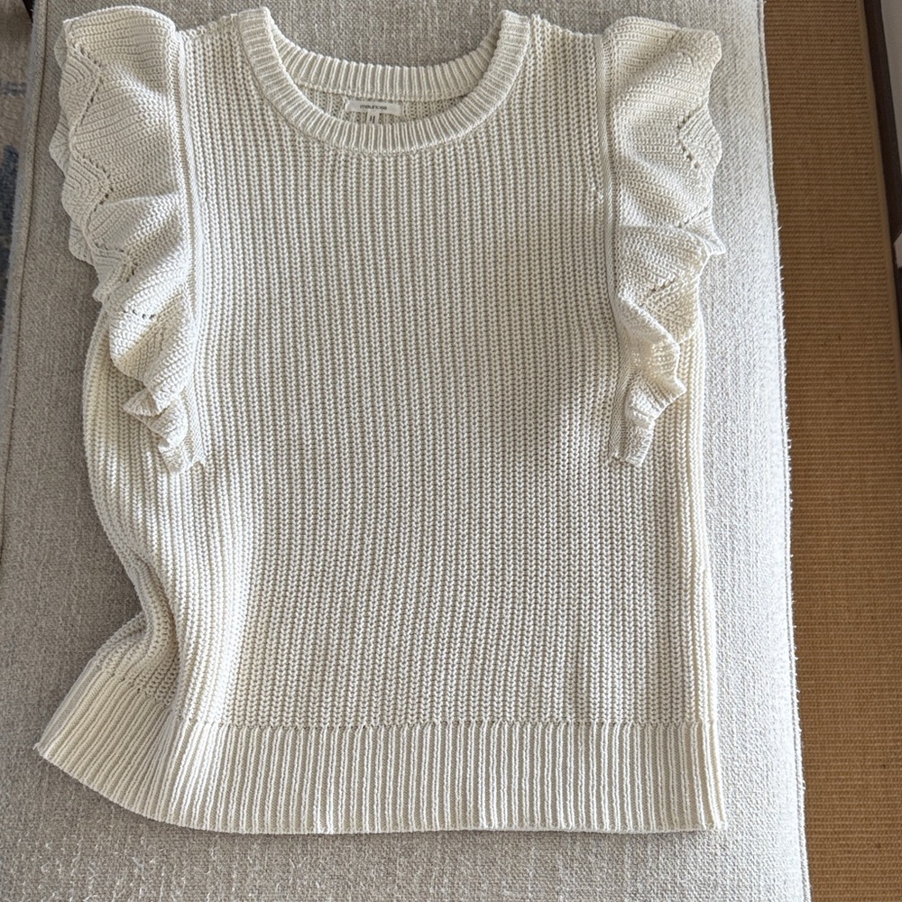 Beautiful Maurices Cream Knit Sweater with Ruffle Detail on sleeves